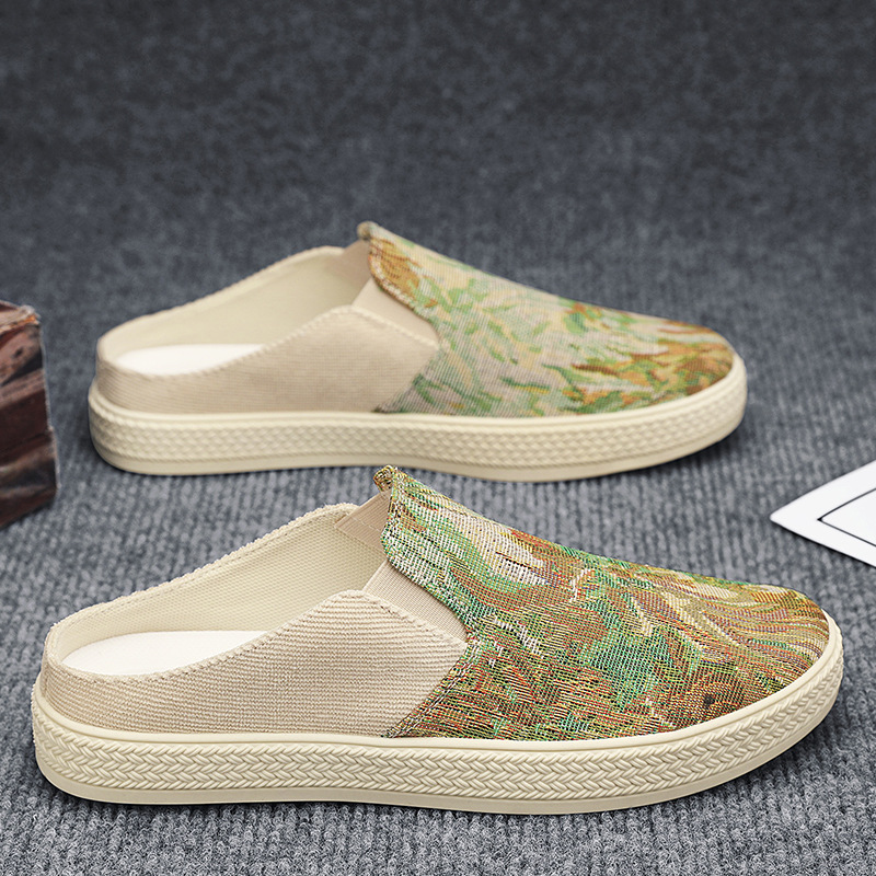 Canvas Men's Shoes Spring Trendy All-match Slip-on Breathable Casual Cloth Shoes Men's Heel-free Half-drag Men's Trendy Shoes