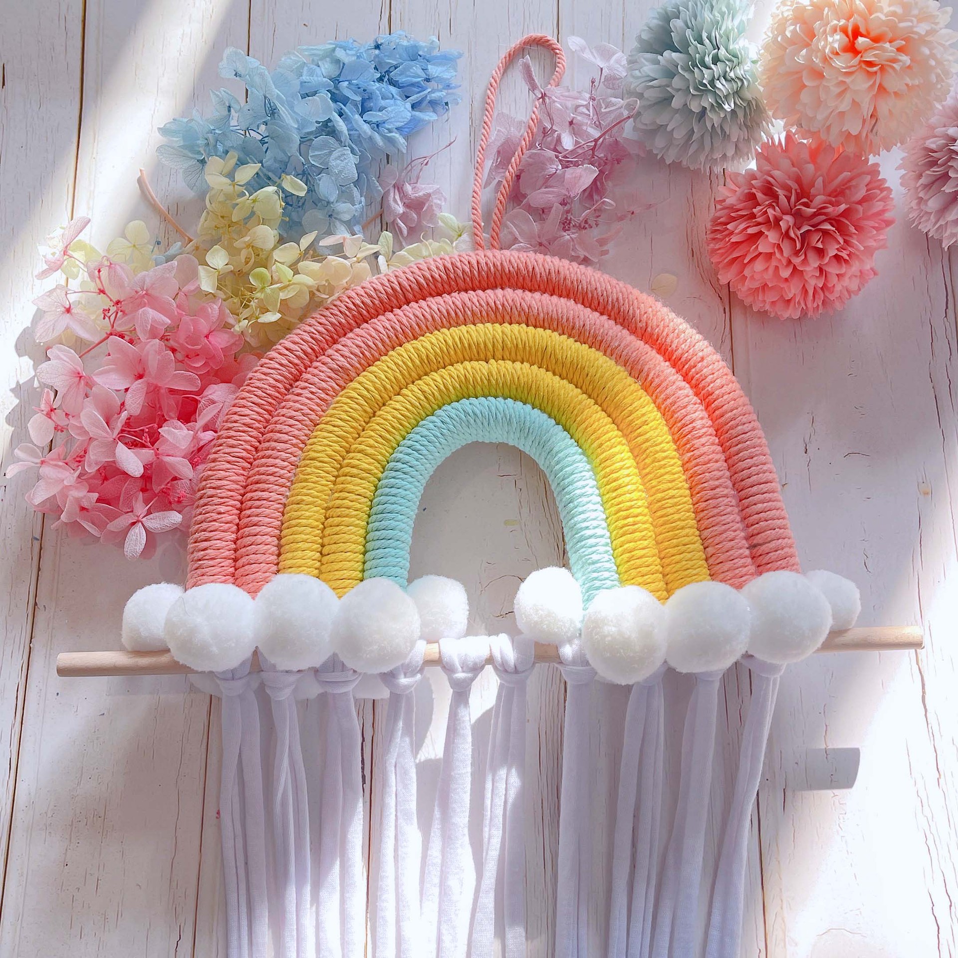 Picture of ins Nordic Rainbow Tassel Hair Accessories Hairpin Finishing Storage Woven Children's Room Decoration Wall Decoration