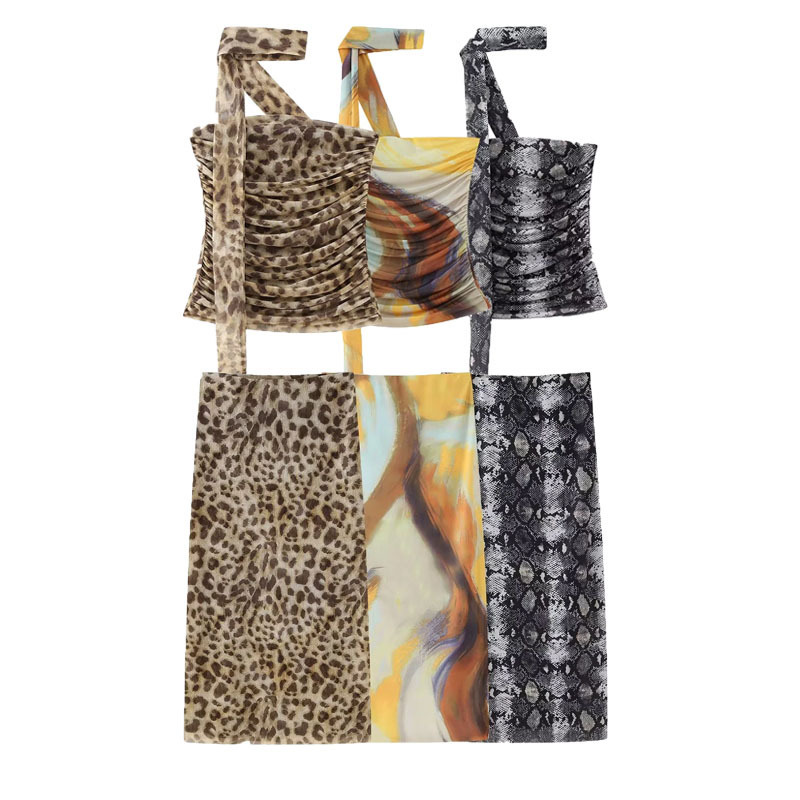 Cross-border 2024 European and American style women's clothing animal print silk net tube top skirt 5039475 5039472