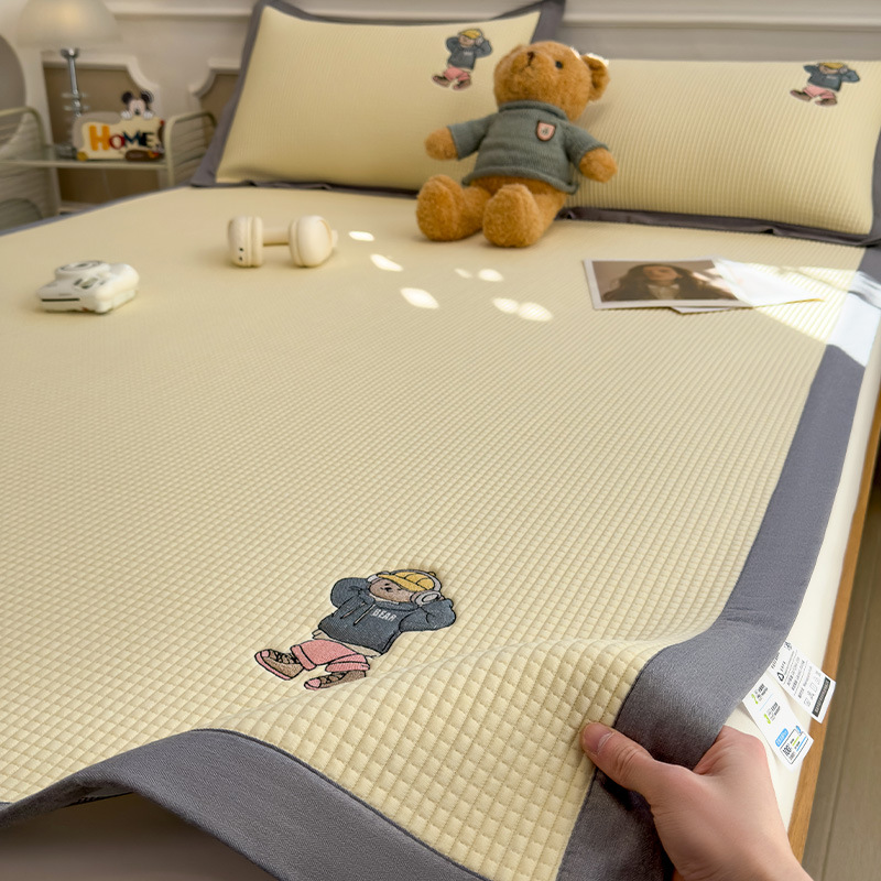 Picture of Category a Maternal and Infant Grade Waffle Ice Bean Mat Three-Piece Set Classy Ice Silk Mat Fitted Sheet Summer Air-Conditioned Soft Mat