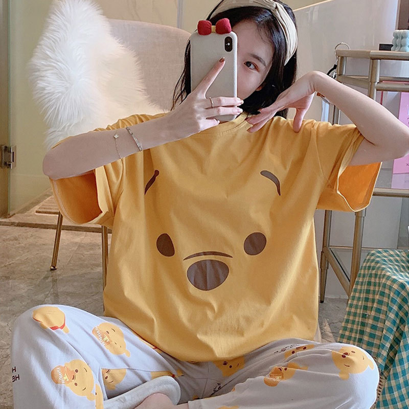 Short-sleeved Trousers Thin Pajamas Women's Summer suit Ins Korean-style Cute Cartoon Less Women's Home Wear Outfit
