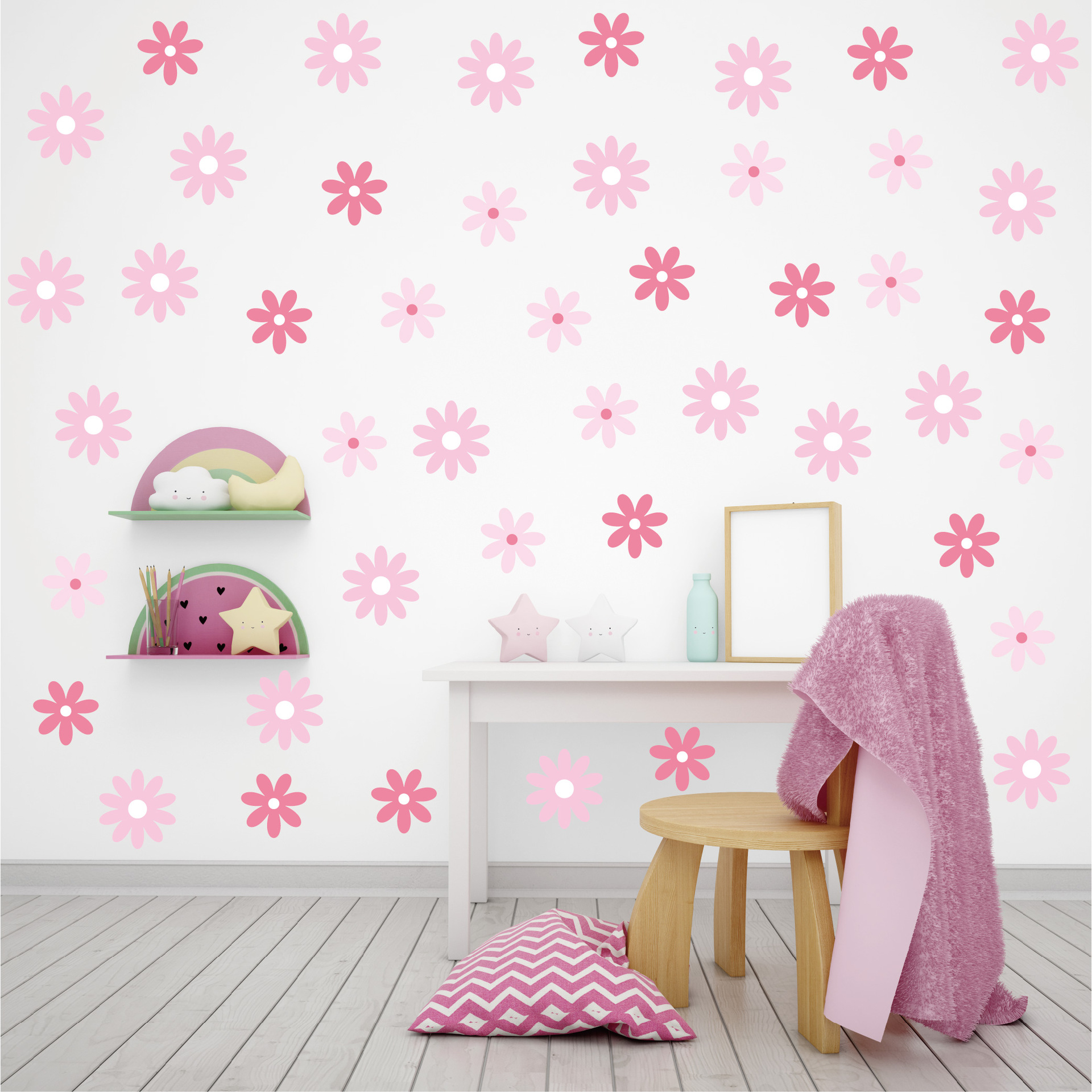 Cross-border 10 daisy flower wall stickers pink small fresh home decoration wall wardrobe wall self-adhesive PVC stickers