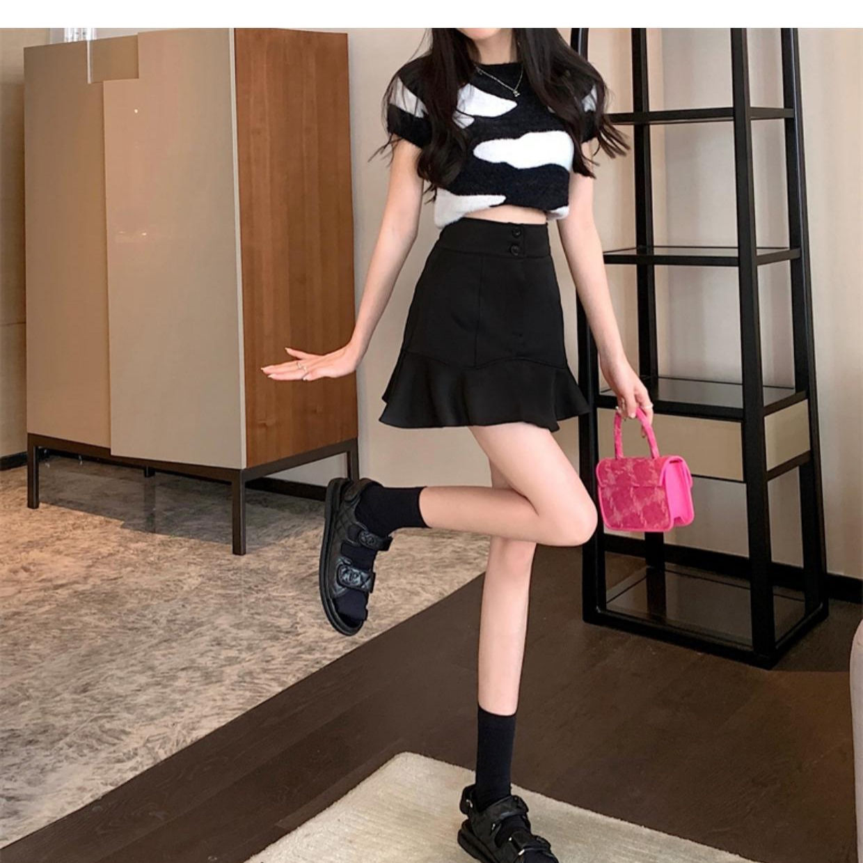 Sweet ruffled fishtail skirt female hot girl small high waist A- line skirt summer new sheath short skirt