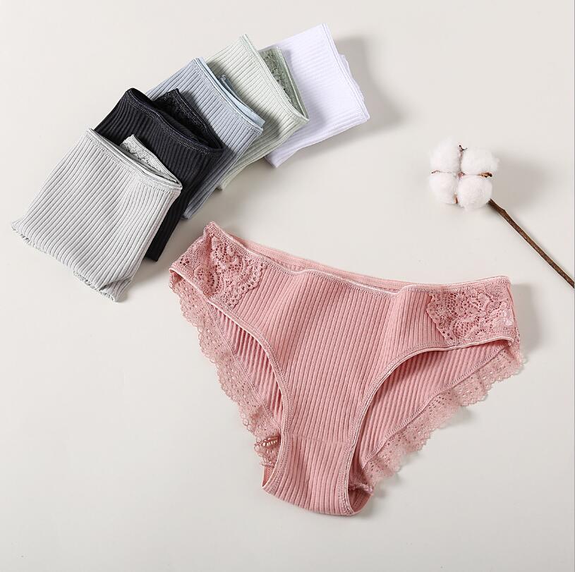 Picture of AliExpress youth underwear women's striped student cotton lace briefs mid-waist solid color women's underwear