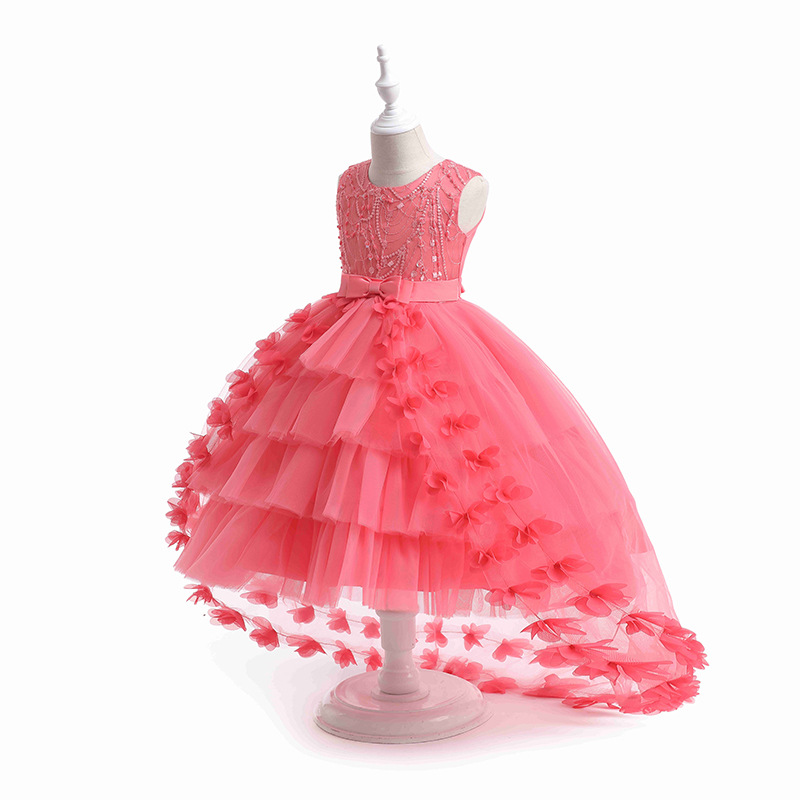Picture of Ready Stock Kidsren's Evening Dress Girl's Fashionable Fluffy Gauze Princess Dress Flower Girl Wedding Little Girl Tail Dress European and American