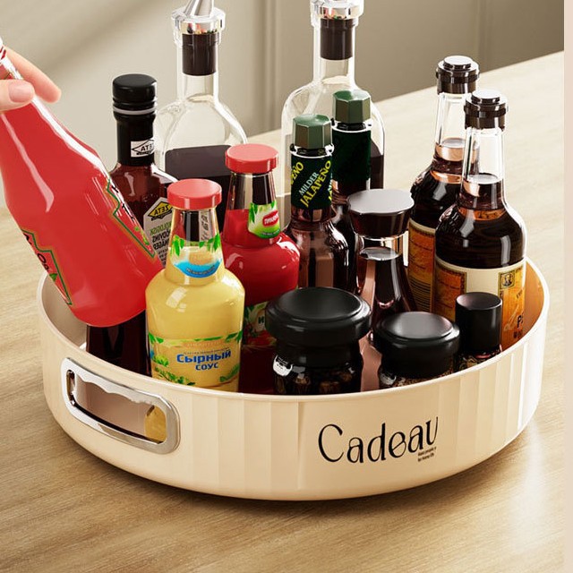 Japanese-Style Kitchen Rotating Spice Tray Multifunctional Seasoning Bottle Storage Rack Household Desktop Plastic Storage Tray Wholesale