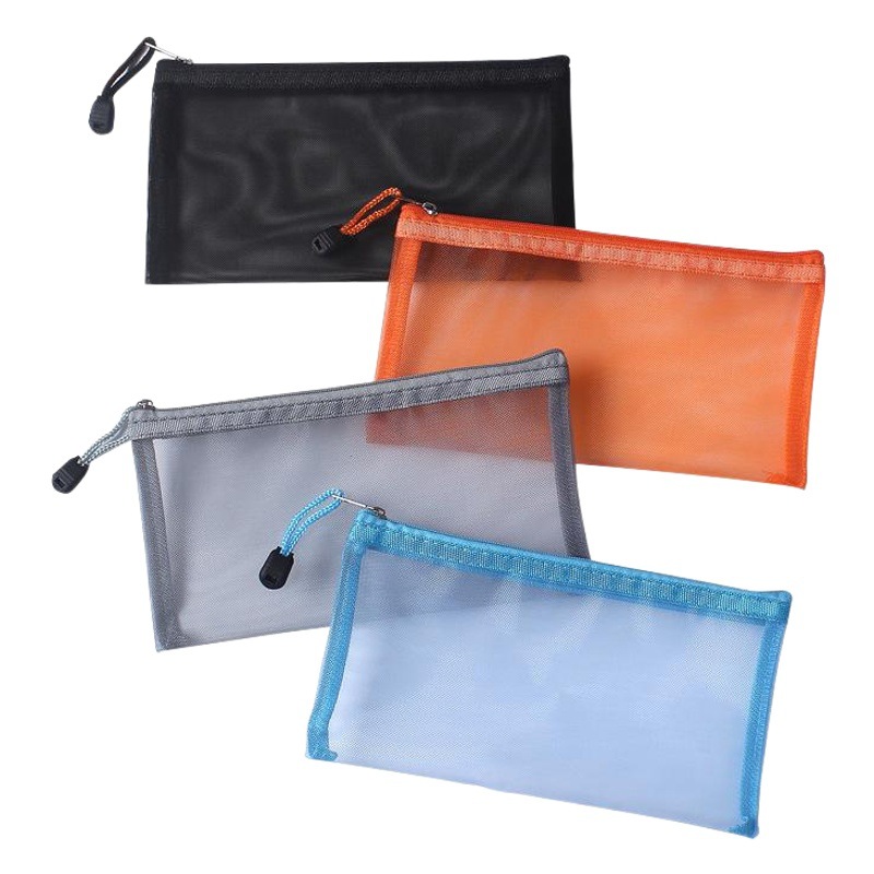 Happy to help students large capacity zipper transparent mesh storage pen bag business A6 file bag can be printed LOGO