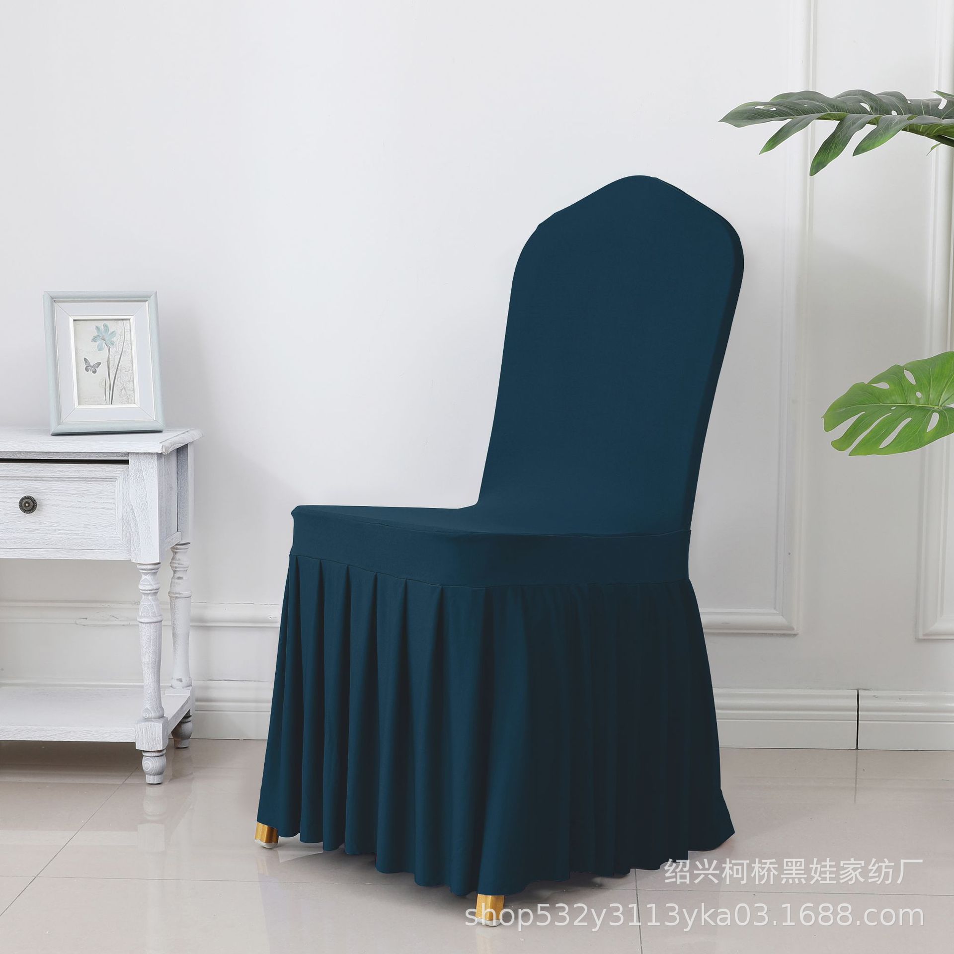 Picture of Chair Cover Thickened Stretch Pleated Skirt Dining Chair Cover Hotel Wedding Banquet Event Stool Cover Hotel Cloth