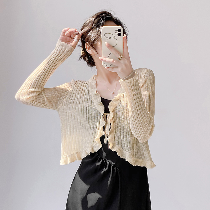 Picture of Sunscreen Knitted Cardigan Women's Thin Slip Skirt Outer Wear Air Conditioning Blouse Summer Shawl Ice Silk Small Waistle Fairy Jacket