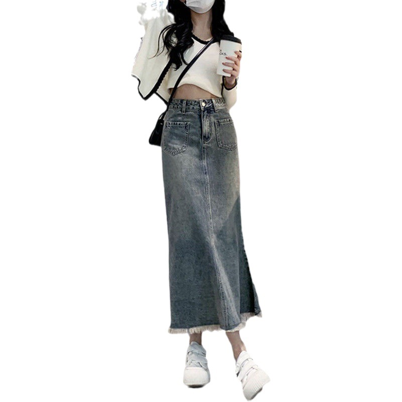Denim Short Skirt Women's Skirt Women's 2024 Spring New High-Waisted Slimming Look Hip-Covering Skirt Elegant Versatile Fishtail Skirt
