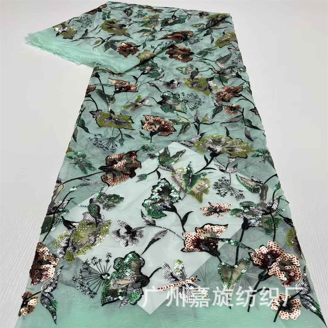 Spot Wholesale Chinese Style Plant Flowers Dragonfly Sequin Embroider Fabric Fashion Stage Dress Cheongsam Fabric