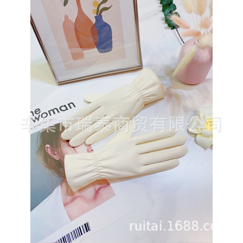 Picture of Leather gloves for women and men winter cycling driving fleece-lined thickened thin waterproof windproof touch screen winter riding motorcycle