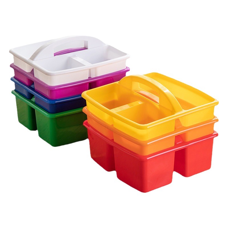 Rainbow Plastic Basket Portable Compartment Storage Basket Early Education Kindergarten Classroom Tool Basket Painting Brush Stationery Basket