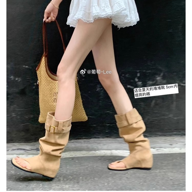 Grape Mom's Same Style Fashionable Sexy Style Open Toe Slimming Look Mid-Calf Boots Thong Sandals Women's New Summer Style