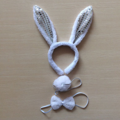 Picture of Cross-border Easter Plush Sequin Rabbit Headband Three-piece Set Ears Headband Bow Ties Children's Festival Performance Road