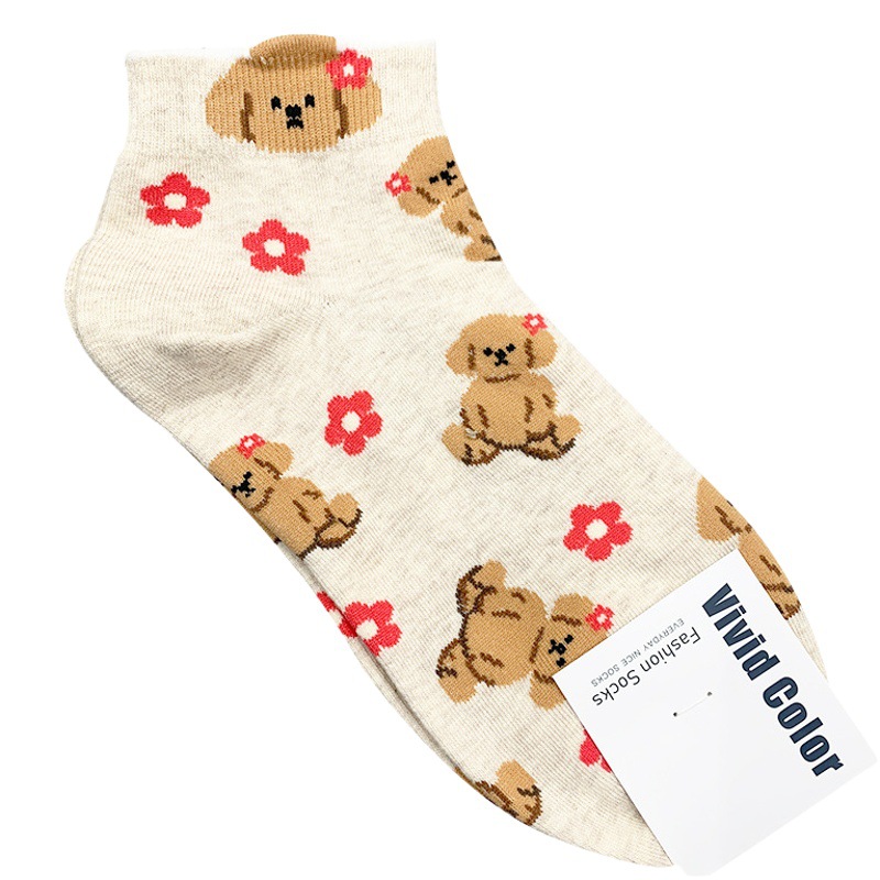 Vwa0002 Korea Dongdaemun Spring and Summer New Cute Dog Pattern Korean Style Girls Short Cotton Socks