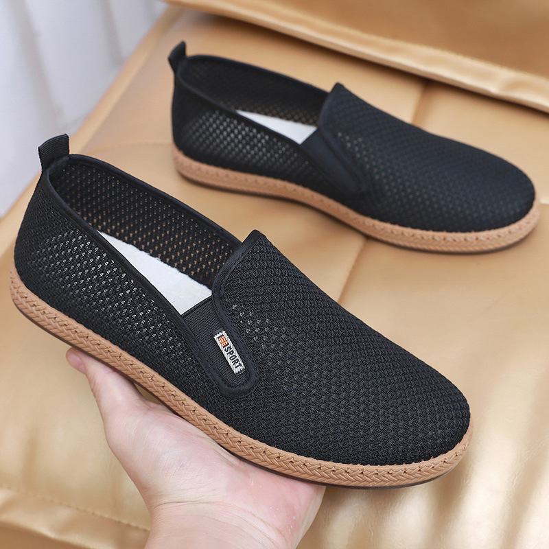 Old Beijing Cloth Shoes Hollow Mesh Soft-soled Breathable Casual Shoes Slip-on Anti-slip Dad Shoes Anti-slip Wear-resistant Men's Shoes