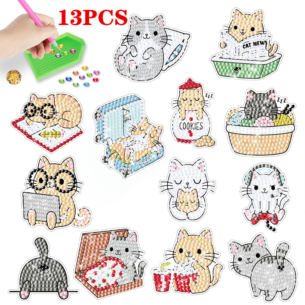 Cross-Border Cartoon Cat Diamond Painting Random Wall Stickers Children's Handmade DIY Round Diamond Stickers Decorative Wholesale
