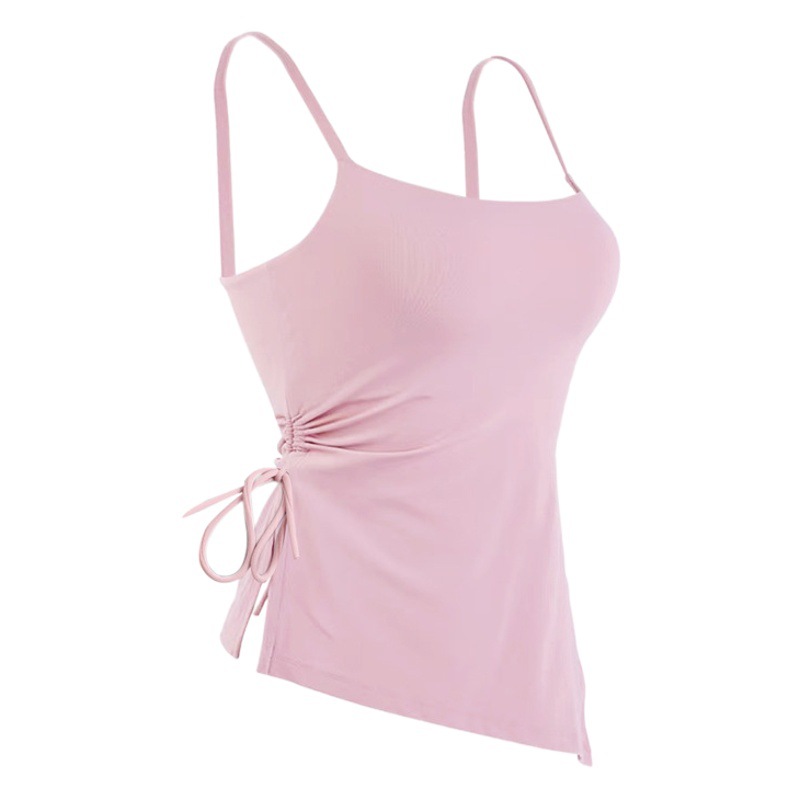 Naked One-sided Pleated Yoga Suit Slim-fit Sports Top with Splits on Both Sides Niche Fitness Suit for Women