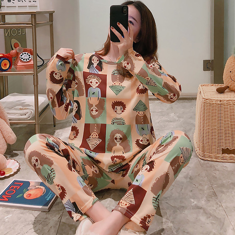 Picture of Wholesale spring and autumn winter pajamas women's thin long sleeve trousers cartoon cute wind small student home clothes suit