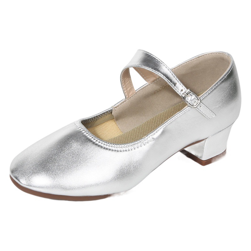 Women's 2025 New Summer Square Dance Shoes Soft Leather Dance Shoes Women's Genuine Leather Soft Sole Dance Shoes silver Dance Shoes