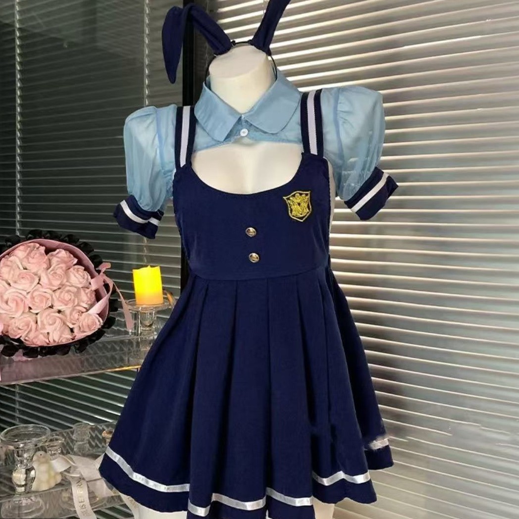 Sexy Underwear Sexy Pure Desire JK Pleated Strand Skirt Bunny Police Officer School Style Cosplay Cos Uniform