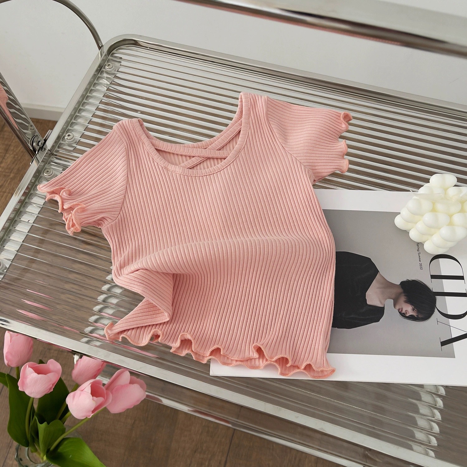 Picture of Girls' Summer Dress suit 2023 New Arrival Female Baby Korean Style Fashionable Short-sleeved Girl's Flower-bud Pants Summer Two-piece Set