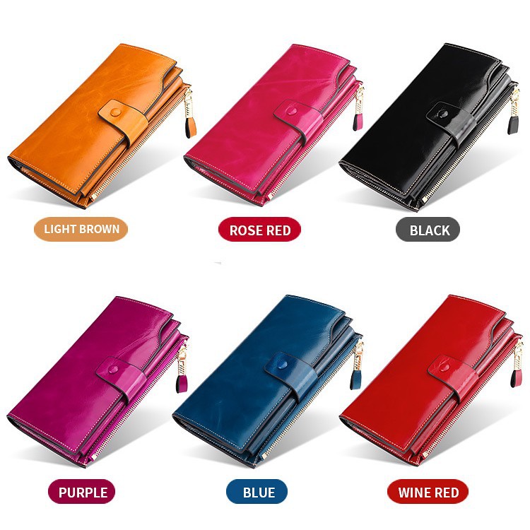 Picture of Cross-Border Genuine Leather Long Women's Wallet Rfid Anti-Theft Multi-Card Slot Wallet Retro Oil Wax Leather Girls' Clutch Bag