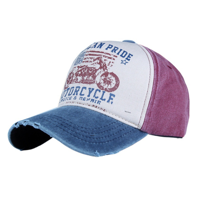 Pure Cotton Five Pieces Printing Motorcycle Baseball Cap Truck Cap Do Old Washed Hat Outdoor Sun Hat Cross Border Hot