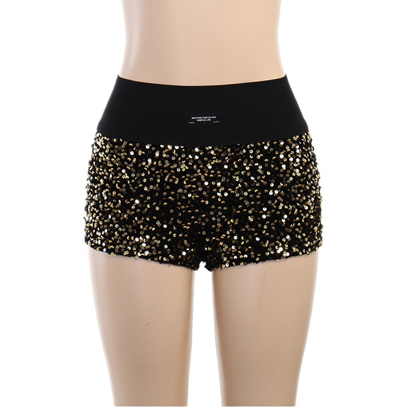 New European and American Spring Sexy Trendy Spice Girl Style Bar Party High Waist Slim Fit Fashionable Sequin Super Shorts