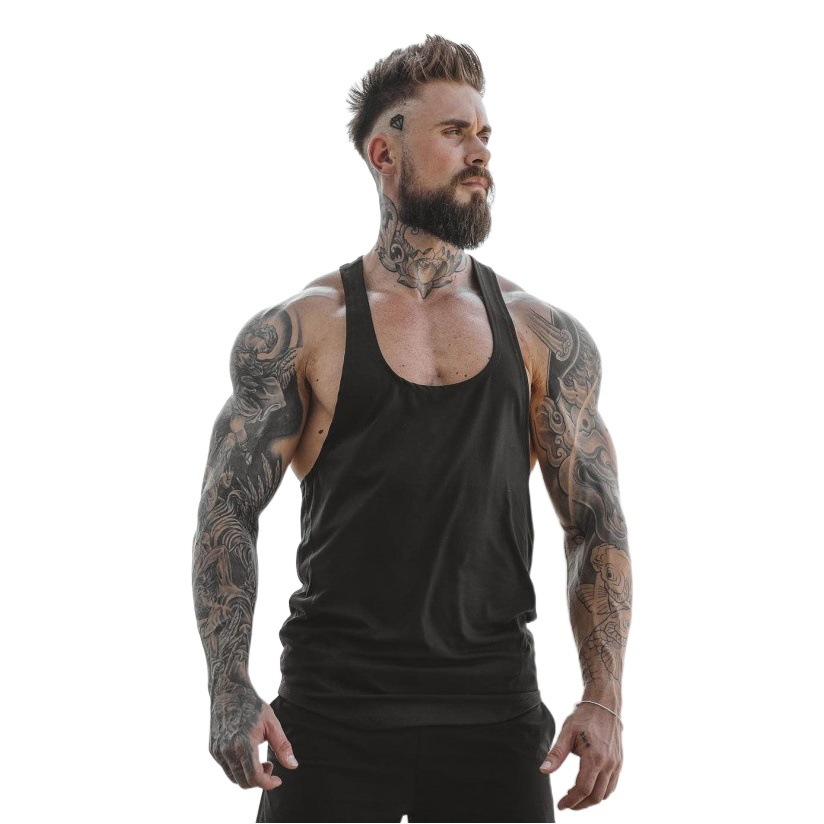 Muscle Fitness Men's Autumn and Summer Fitness Sports Running Leisure Elastic Quick-drying Stitching I-shaped Vest