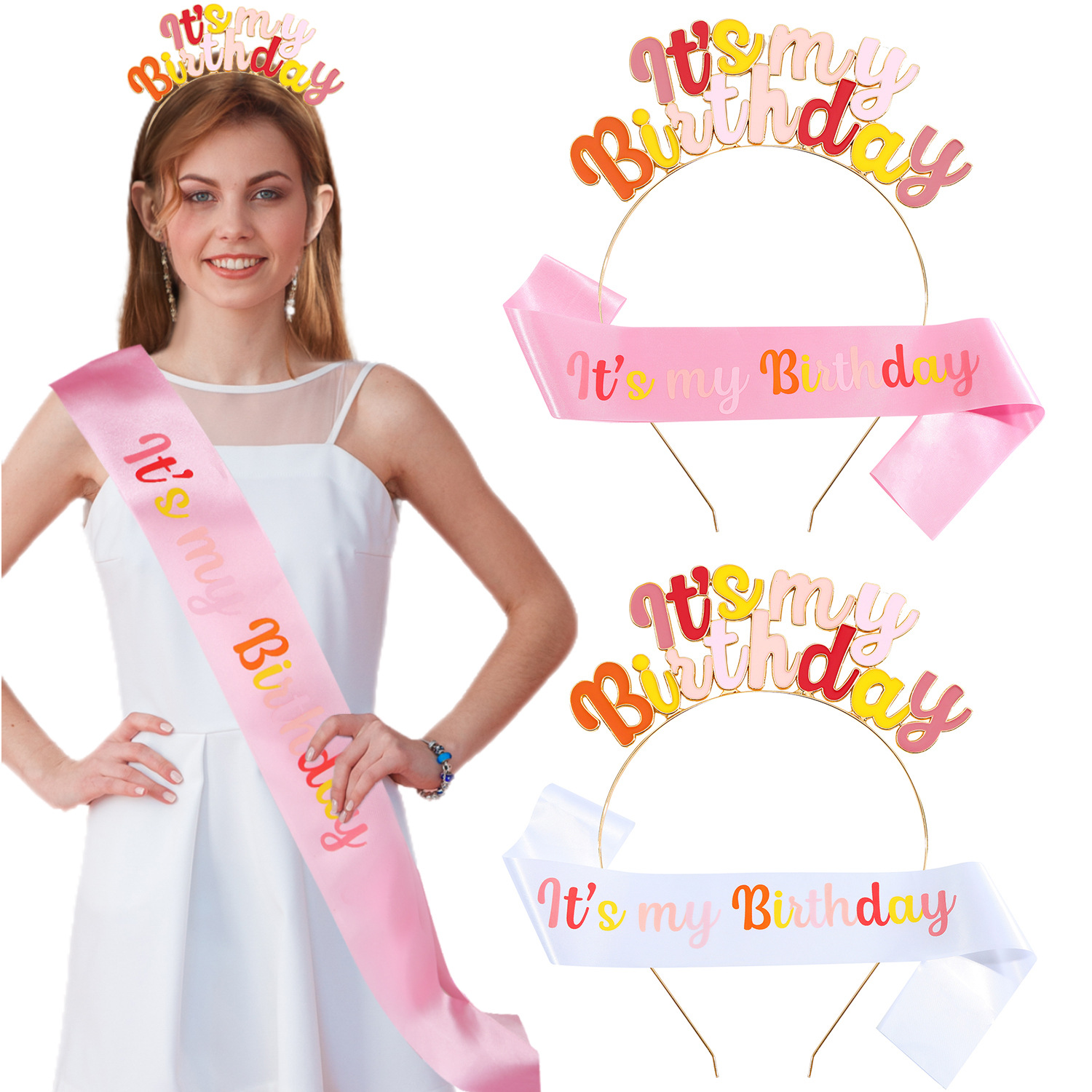 Cross Border Girls Birthday Alphabet Hair Band Etiquette Belt suit IT'S MY BIRTHDAY Party Gift Dress Up