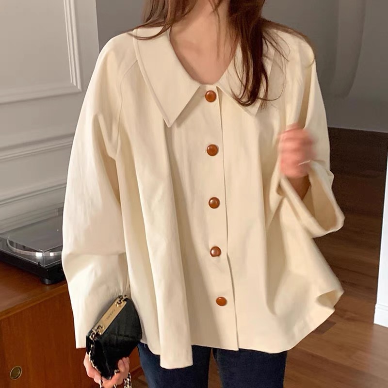 Picture of South Korea chic Spring and Autumn French simple lapel oversize loose casual solid color all-match long sleeve shirt top