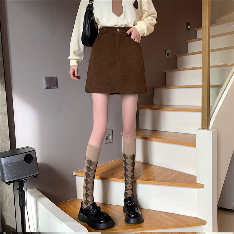New Women's 2023 Autumn and Winter High Waist Corduroy Skirt Slimming Age-reducing Temperament A- line Skirt Hip Skirt Spice Girl