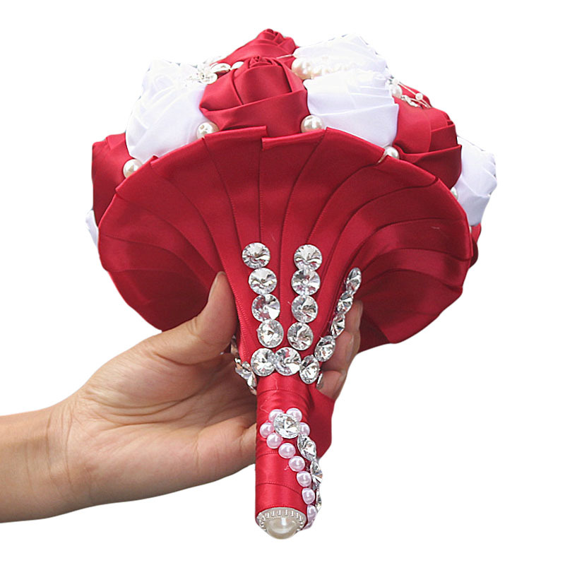 Picture of European and American Super Beautiful Ribbon Flower Wedding Supplies Bride's Hand-held Flower Five-flower Beaded Hand-held Flower Wedding Supplies Hand-held Flower