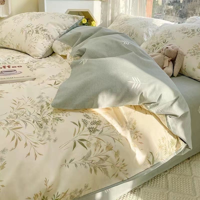 Picture of Four Seasons Washed Cotton ins Quilt Cover Four-piece Set Student Dormitory Bed Sheet Double Three-piece Set Quilt Cover Bedding