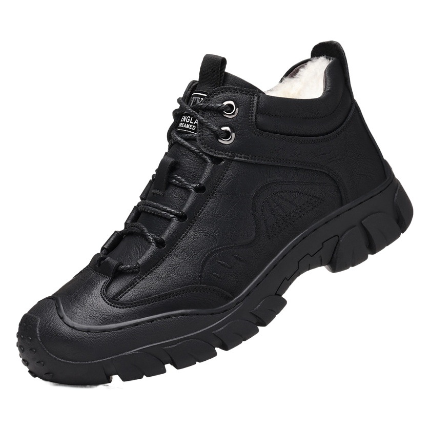 Men's snow boots winter warm fleece-lined thick cotton shoes genuine leather wool non-slip large cotton shoes for middle-aged and elderly dad
