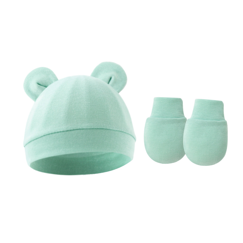 Picture of 2023 foreign trade baby pullover cap Mickey ears baby hat newborn tire cap anti-scratch gloves 2-piece set