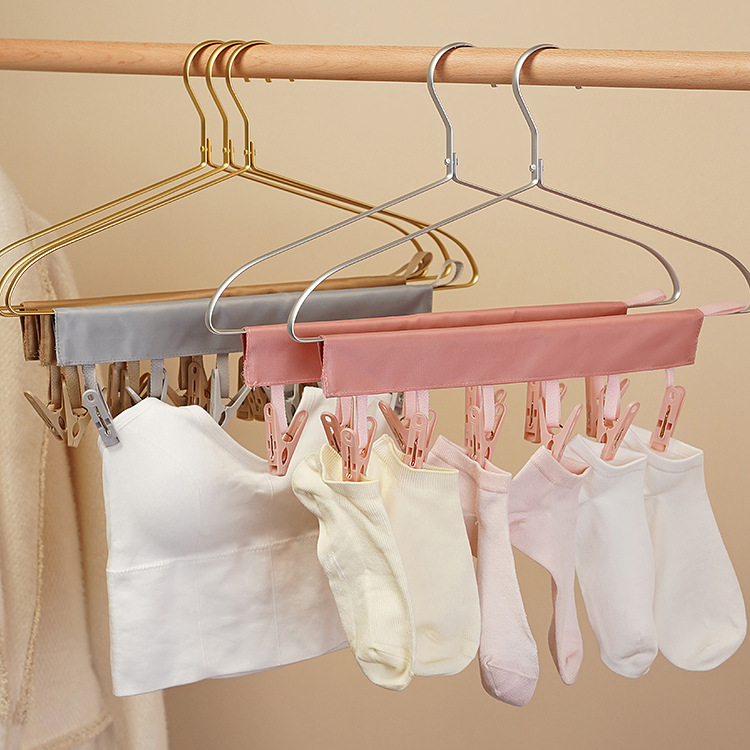 Portable Fabric Clothes Hanger Multi-functional Folding Cloth Clothes Clip Hanger Fabric Clip Drying Rack Socks Clip Inner Clothes Clip