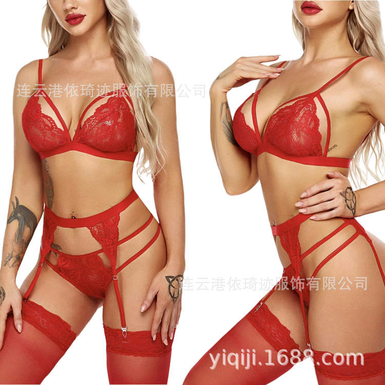 Foreign Trade European and American Women's Sexy Underwear Set Lace Teddy Sling Doll Tight Clothes Trousers Garter Belt