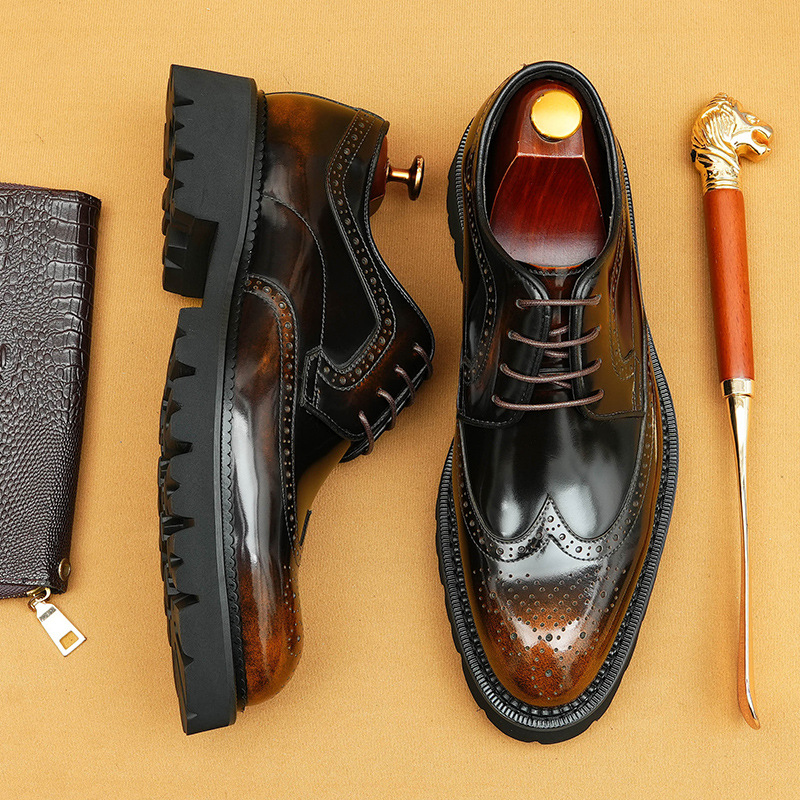 Picture of [vip for] Taobao for patent leather bright leather shoes men's British carved brogue pointed thick-soled men's shoes