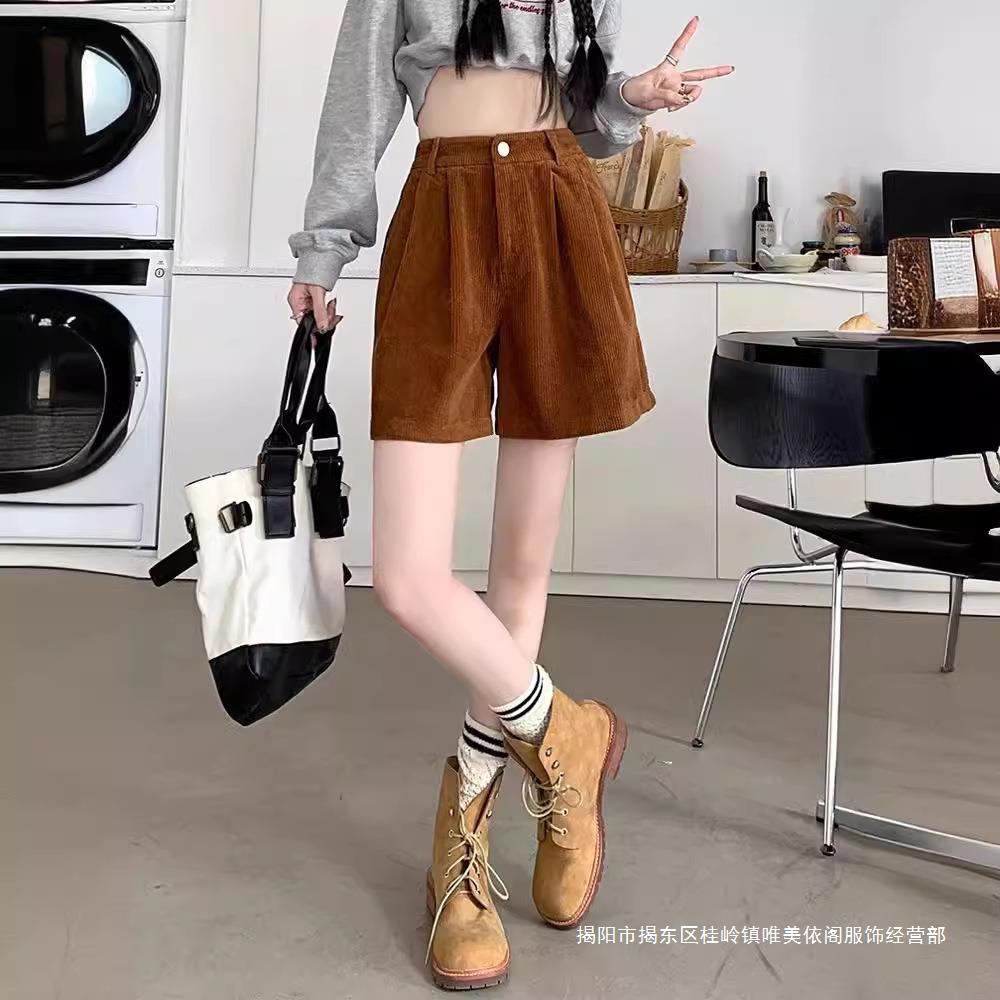 Picture of Wide Leg Pants Retro New Casual Pants Women's Slimming High Waist Wide Pine Nutty A Shorts Autumn and Winter Fashion Corduroy