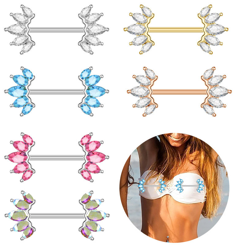 European and American style sexy zircon stainless steel nipple nail pink color stainless steel nipple ring punch piercing jewelry wholesale