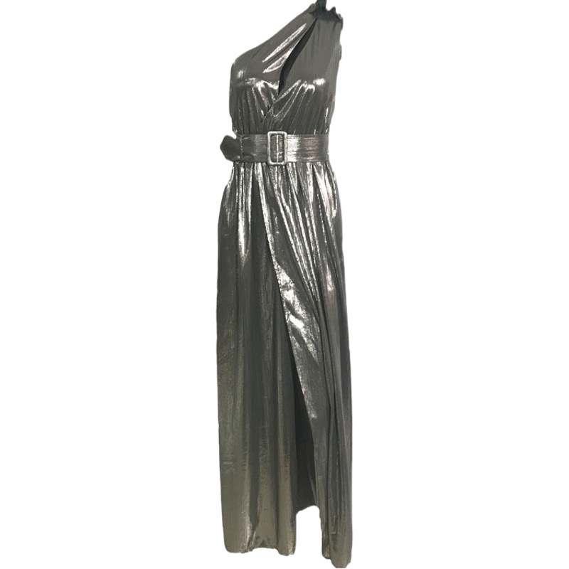 Silver One-Shoulder Sexy Long Dres Silver Side Slit One-Shoulder Sexy High-End Dress