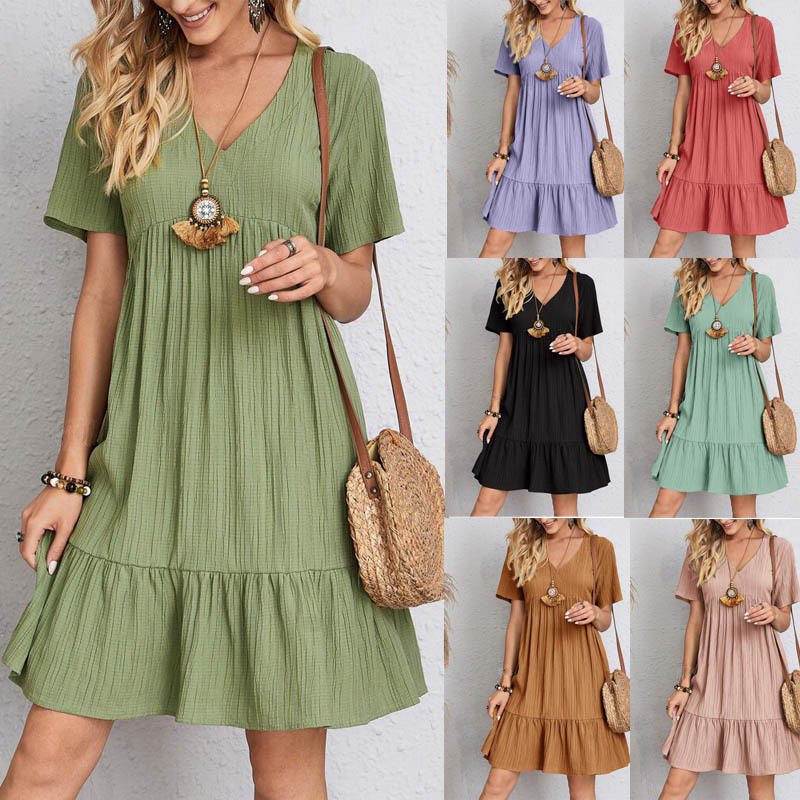 2023 Summer Cross-border Trade European and American Women's Clothing Amazon Skirt Loose Casual Short-sleeved Waist Elegant dress