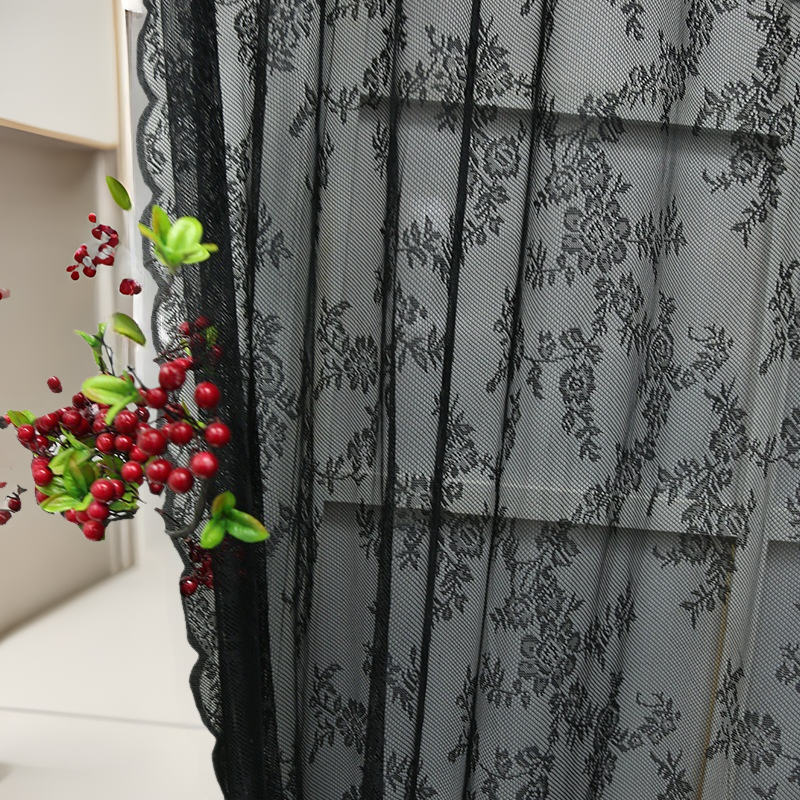 Picture of Retro Light Luxury American Warp Knitted Lace Black Finished Bedroom Balcony Studio Decorative Partition Curtain Bay Window Screen