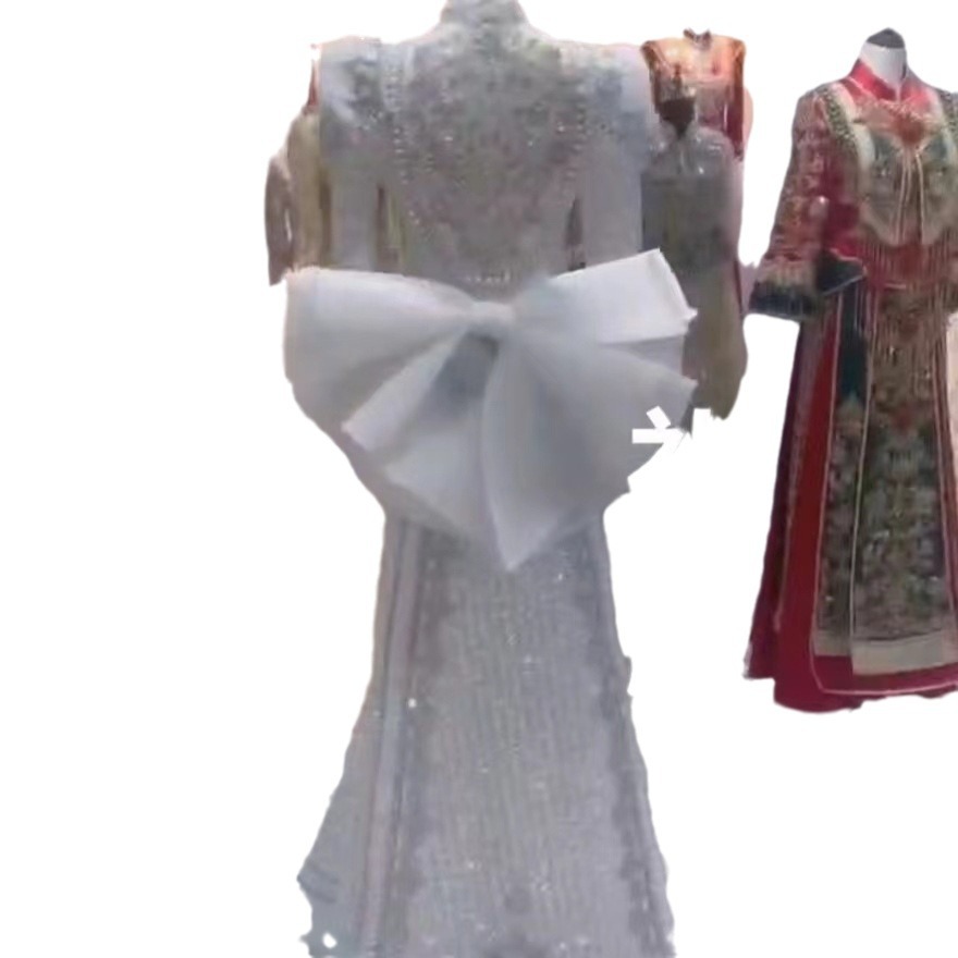 Picture of Regal Thousand Jin Fairy Diamond Beads Hand Embroidered 23 Years New Silver Xiuhe Suit Chinese Bride Toast to Marry High Grade