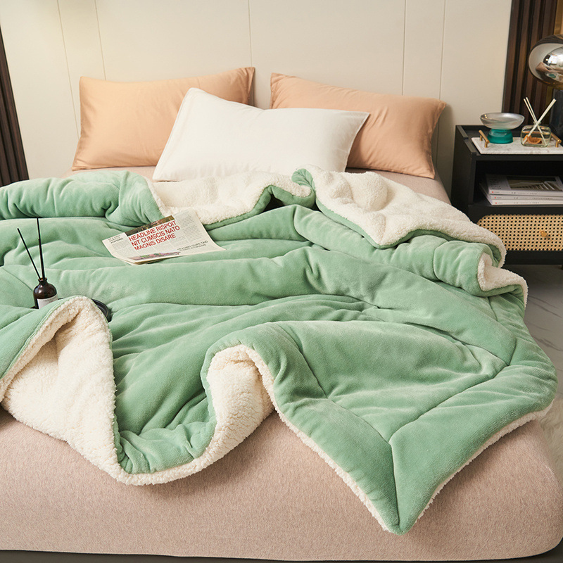 Picture of Cross-Border Double-Layer Thickened Lamb Velvet Blanket Solid Color Composite Milk Velvet Blanket Flannel Single and Double Nap Blanket