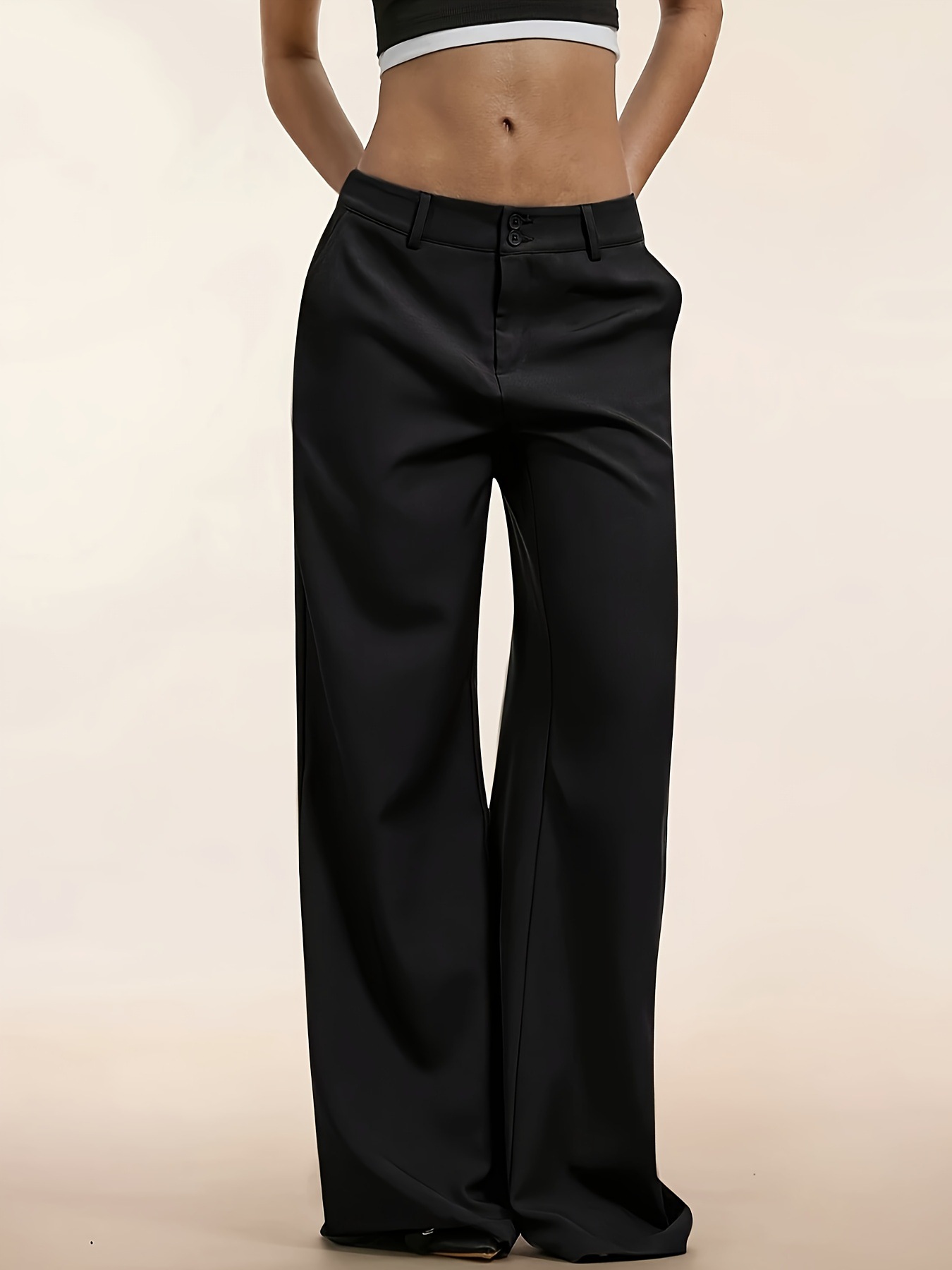 Cross-border versatile black suit casual wide-leg scythe pants for autumn and winter women, slimming petite long pants, American black plus