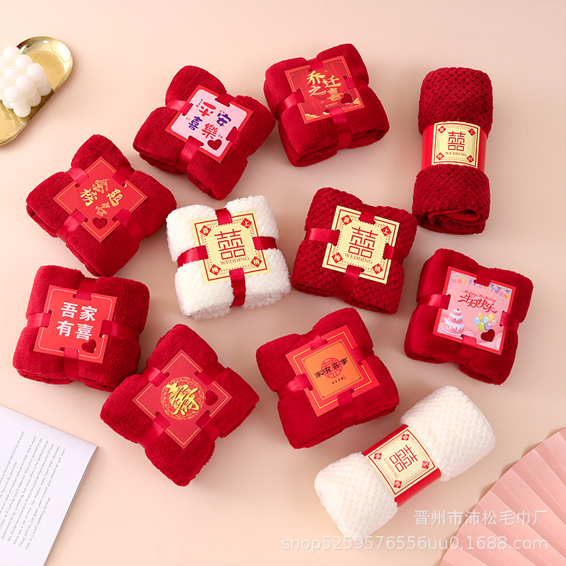 Picture of Coral Thick Cashmere Hand Gift Towel Square Absorbent Wash Face Long Velvet Cotton Face Towel Wedding Gift Wholesale
